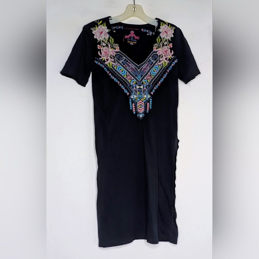 Johnny Was Black Tunic with Multicolor Embroidery